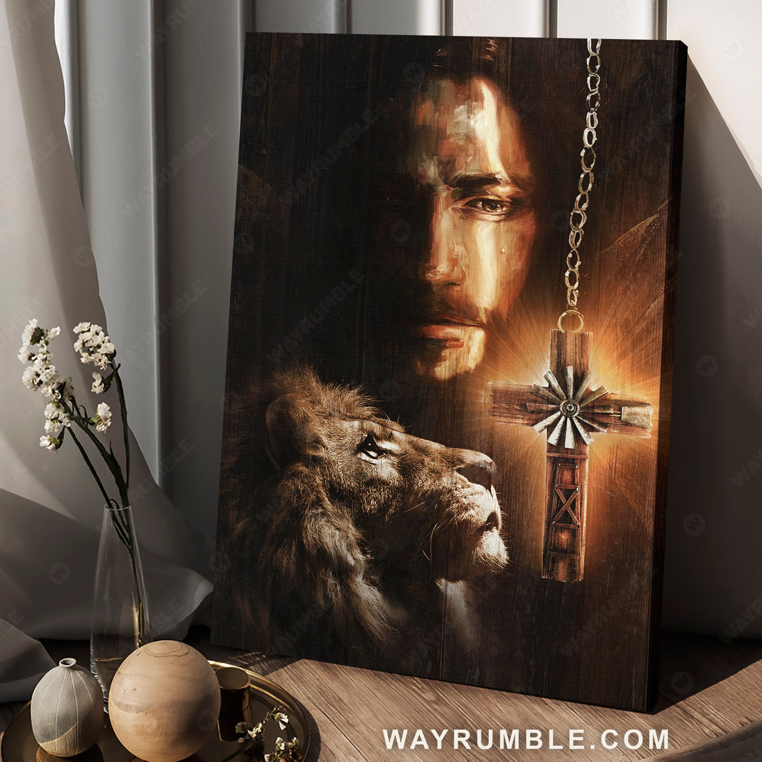 Lion painting, Lion of Judah, The holy cross, Pray with Jesus - Jesus Portrait Canvas Prints, Christian Wall Art