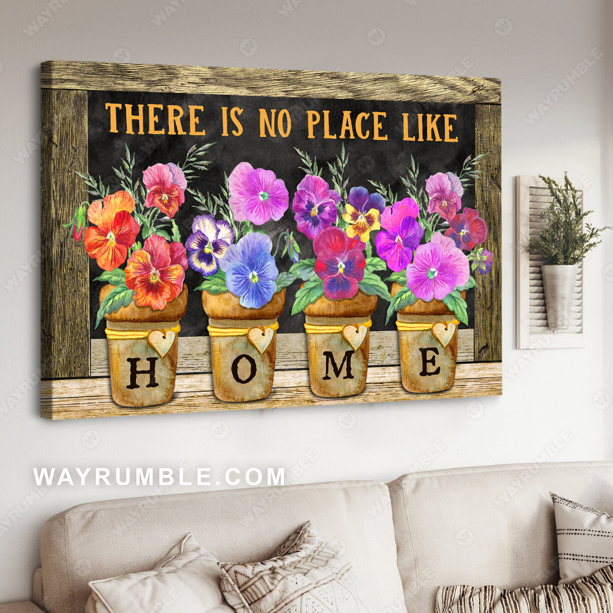 Garden vase painting, Garden pansy, There is no place like home - Jesus Landscape Canvas Prints, Christian Wall Art
