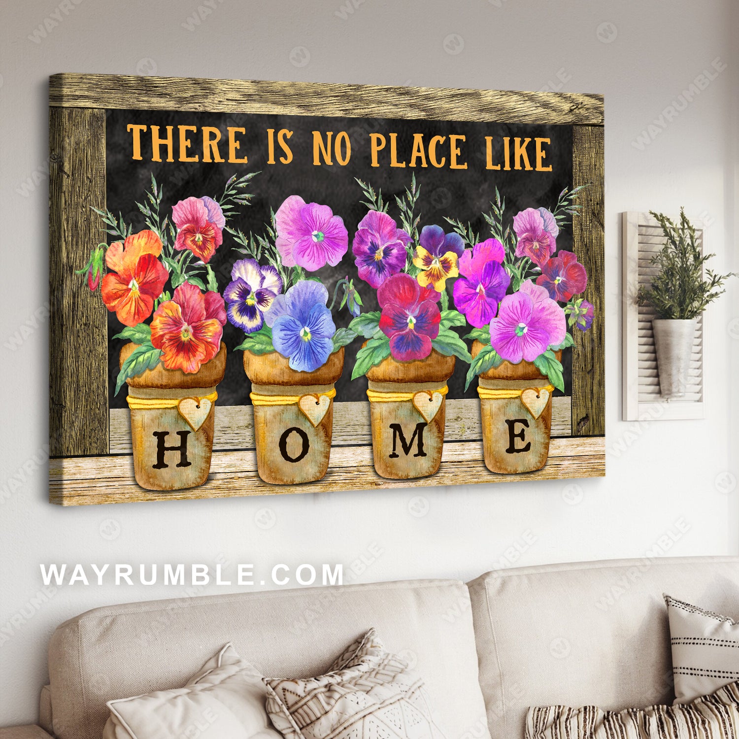 Garden vase painting, Garden pansy, There is no place like home - Jesus Landscape Canvas Prints, Christian Wall Art