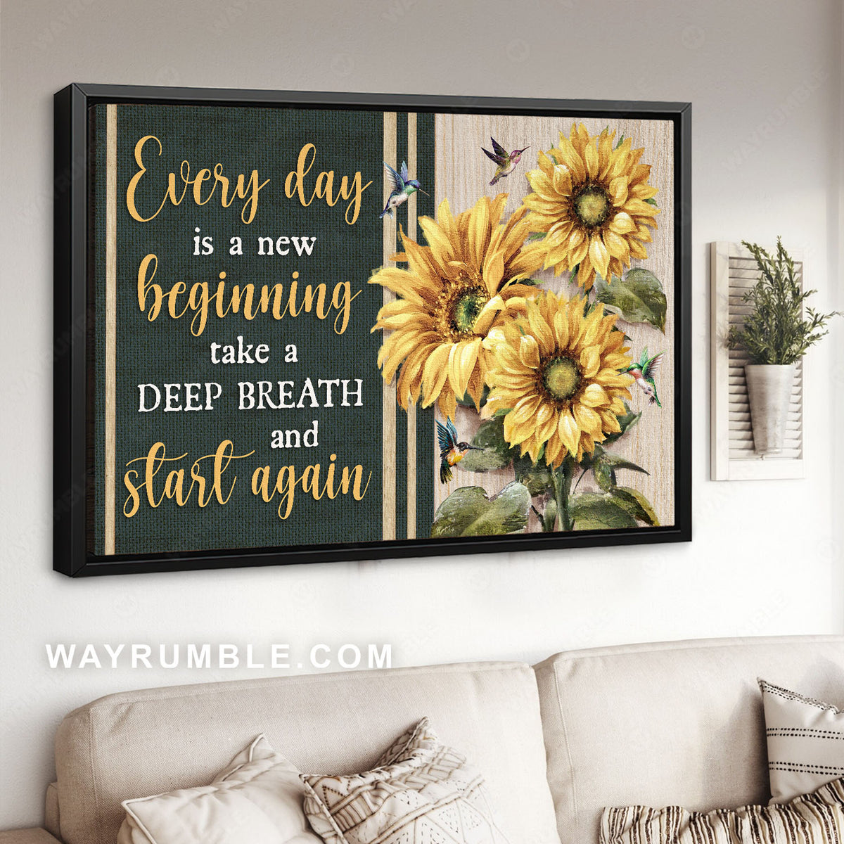 Sunflower, Hummingbird, Everyday is a new beginning - Jesus Landscape Canvas Prints, Christian Wall Art