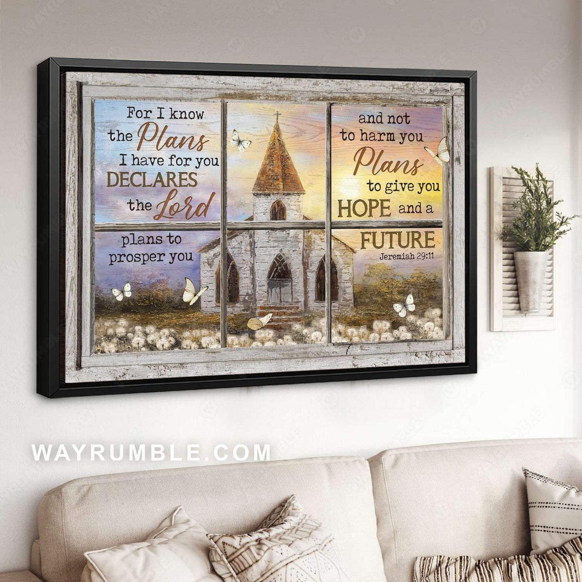 White church, Dandelion, Sunset view, For I know the plans - Jesus Landscape Canvas Prints, Christian Wall Art