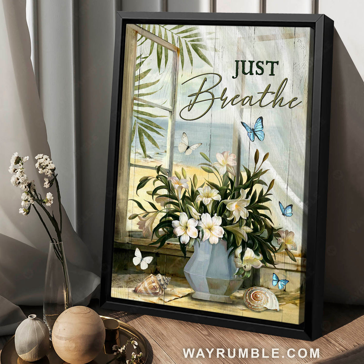 White lily, Seashells, Beach view, Just breathe - Jesus Portrait Canvas Prints, Christian Wall Art