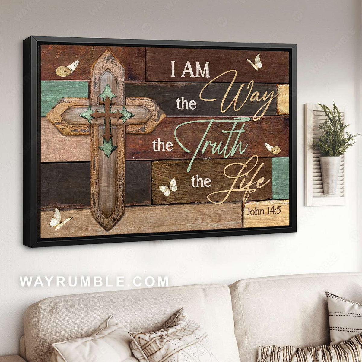 Jesus cross, Wooden cross Butterfly drawing. I am the way - Jesus Landscape Canvas Prints, Christian Wall Art