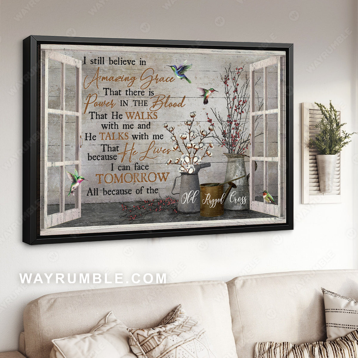 Watering pot, Cotton flower, Baby flower, I still believe in Amazing Grace - Jesus Landscape Canvas Prints, Christian Wall Art