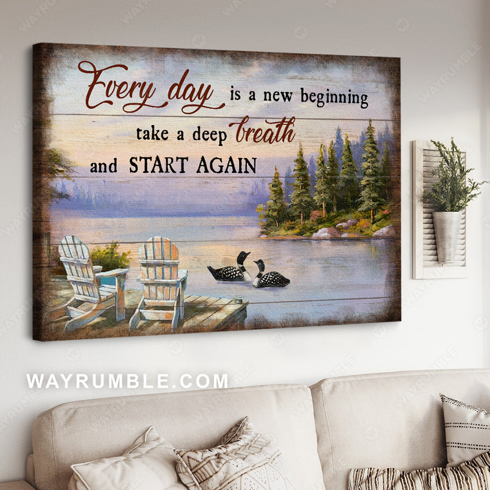 Black Swan, On the river, Lake view painting, Everyday is a new beginning - Jesus Landscape Canvas Prints, Christian Wall Art