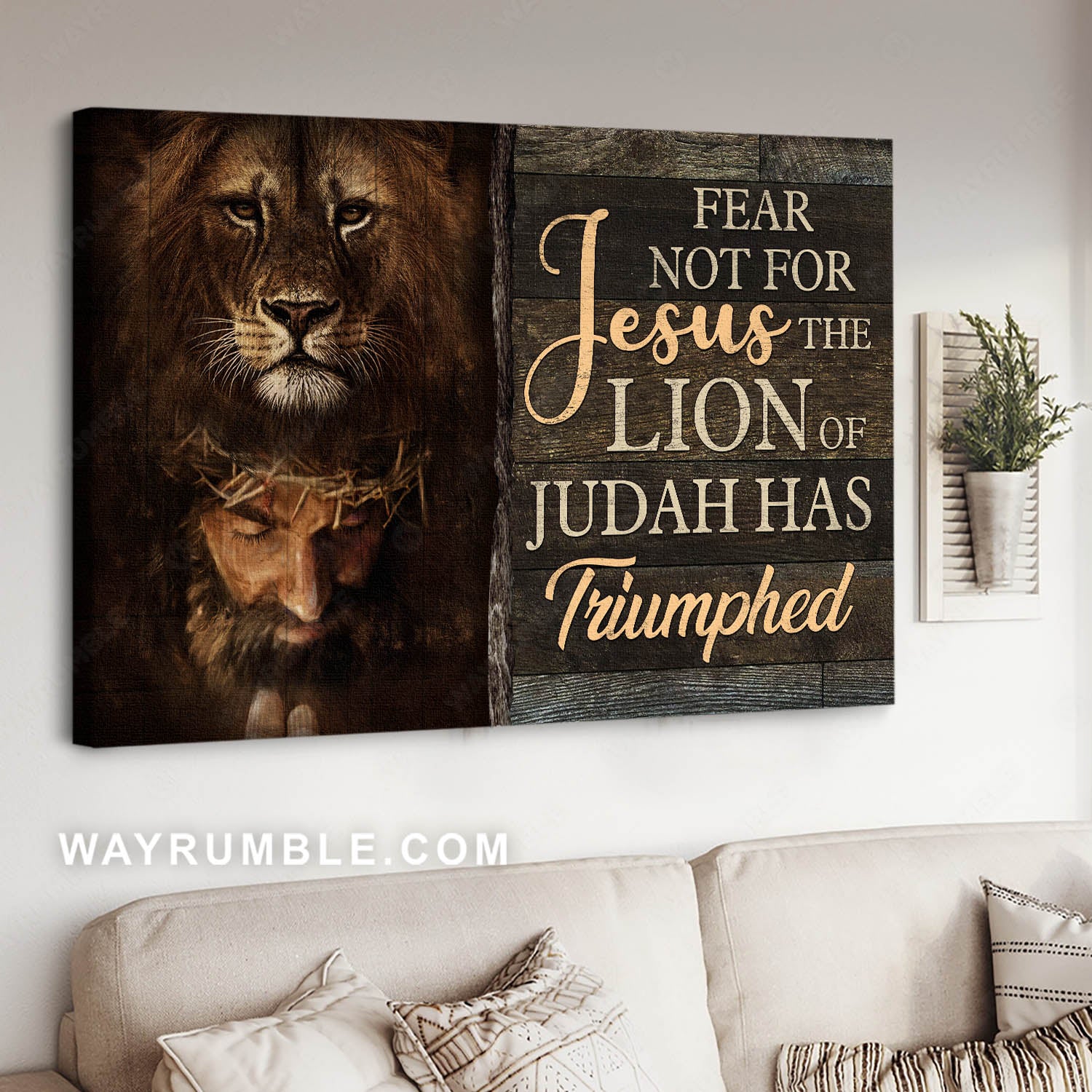 Jesus painting, The lion of Judah, Crown of thorn, Fear not for Jesus - Jesus Landscape Canvas Prints, Christian Wall Art