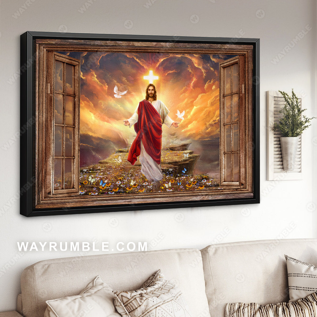  Window frame, Sunset painting, Path to heaven, Jesus painting, Into the arms of Jesus - Jesus Landscape Canvas Prints, Wall Art