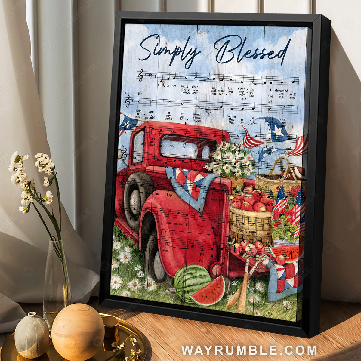 Red truck, Apple basket, USA flag, Simply blessed - Jesus Portrait Canvas Prints, Christian Wall Art