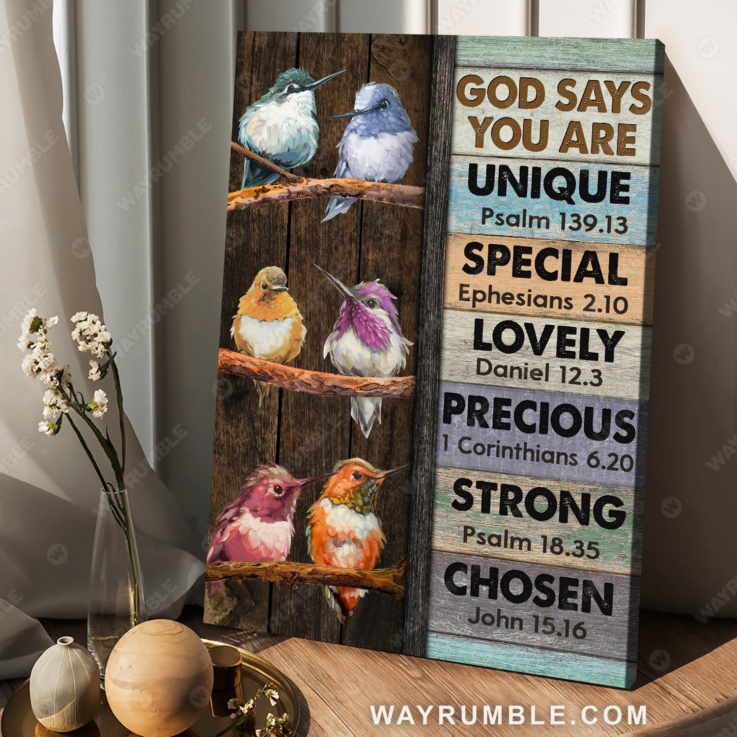 Colorful hummingbird, Vintage picture, God says you are, Jesus quote - Jesus Portrait Canvas Prints, Christian Wall Art