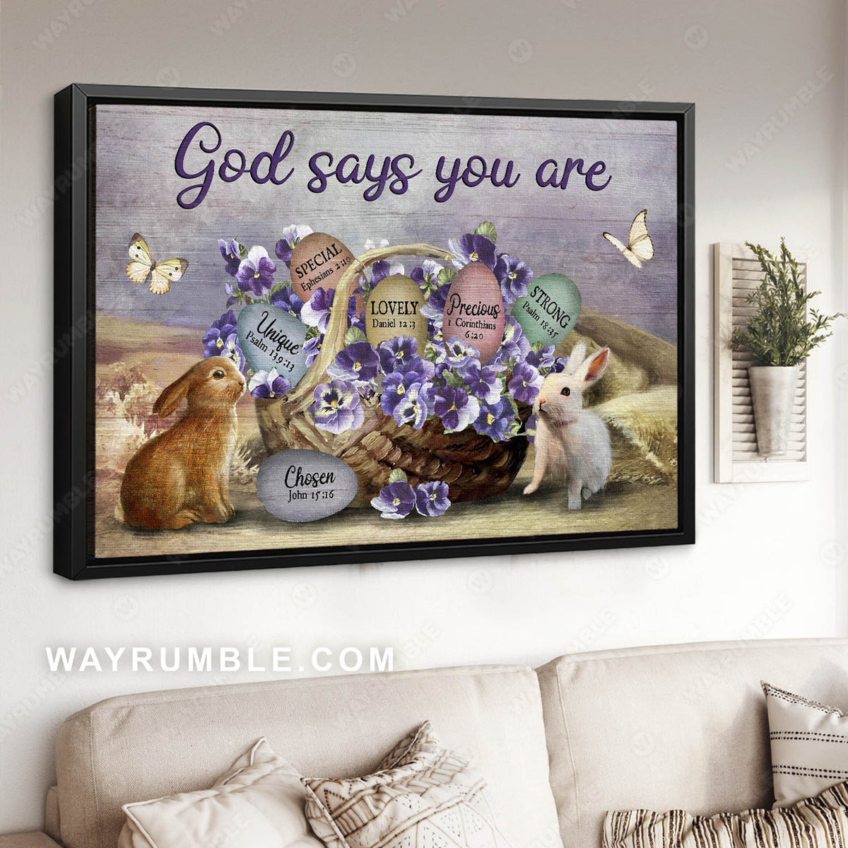 Easter bunny, Easter egg, White butterfly, God says you are - Jesus Landscape Canvas Prints, Christian Wall Art