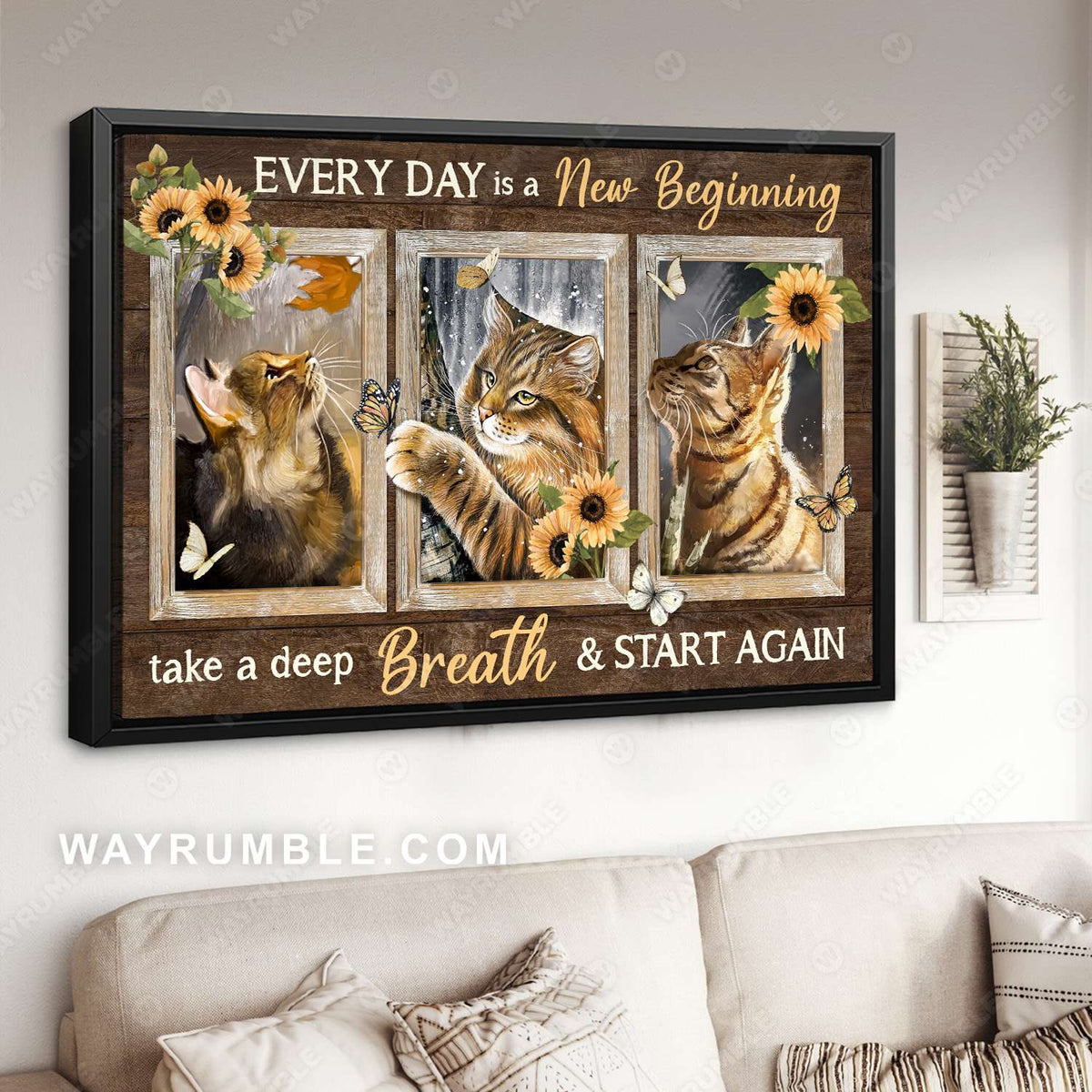 Tabby cat, Sunflower, Beautiful butterfly, Everyday is a new beginning - Jesus Landscape Canvas Prints, Christian Wall Art