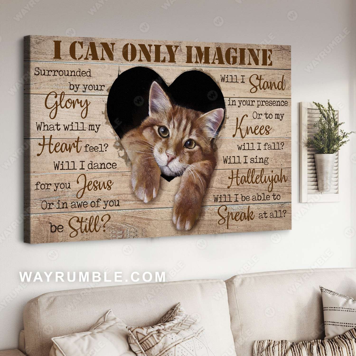 Cat drawing, Heart shape wooden background, Adorable eyes, I can only imagine - Jesus Landscape Canvas Prints, Christian Wall Art