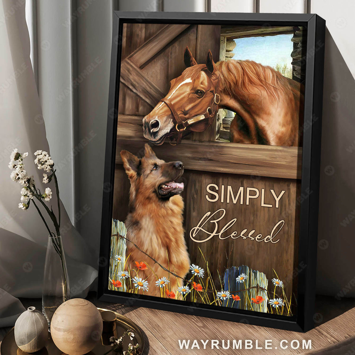 Horse painting, German Shepherd, In the stable, Simply blessed - Jesus Portrait Canvas Prints, Christian Wall Art