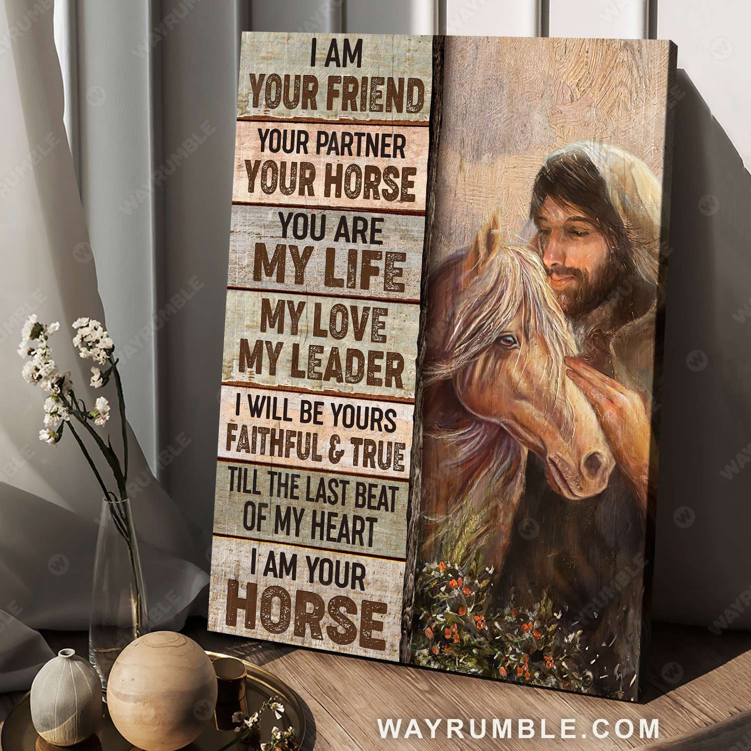 Jesus painting, With his beloved horse, I am your horse - Jesus Portrait Canvas Prints, Christian Wall Art