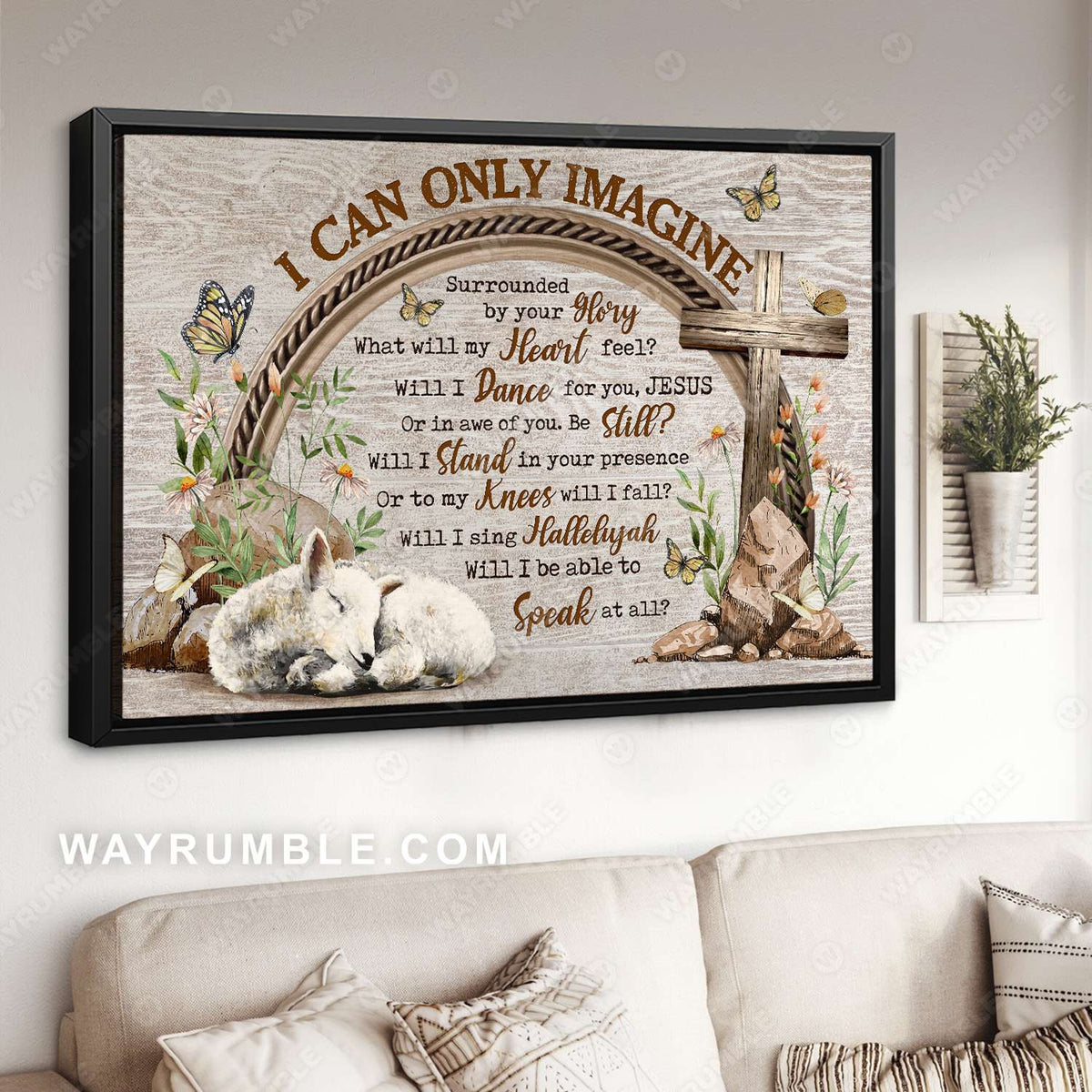 Wooden Cross, Monarch butterfly, Lamb, I can only imagine - Jesus Landscape Canvas Prints, Christian Wall Art