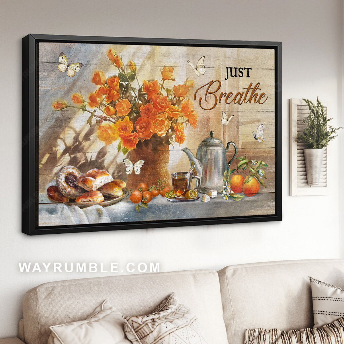 Orange rose, Sweet pie, Tea cup, Just breathe - Jesus Landscape Canvas Prints, Christian Wall Art