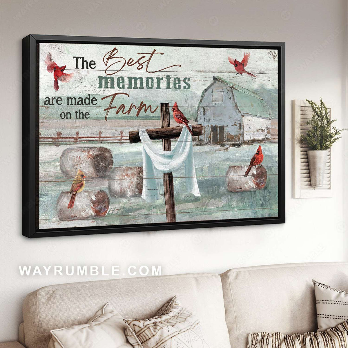 Easter cross, Red cardinals, Wood logs, The best memories - Jesus Landscape Canvas Prints, Christian Wall Art