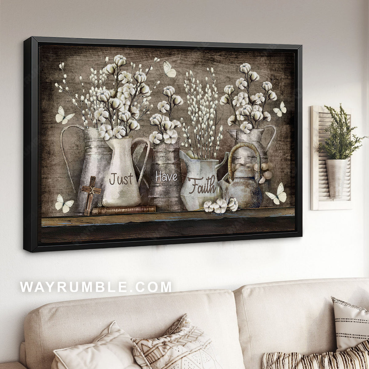 Cotton flower, Cross symbol, Bible, White butterfly, Just have faith - Jesus Landscape Canvas Prints, Christian Wall Art