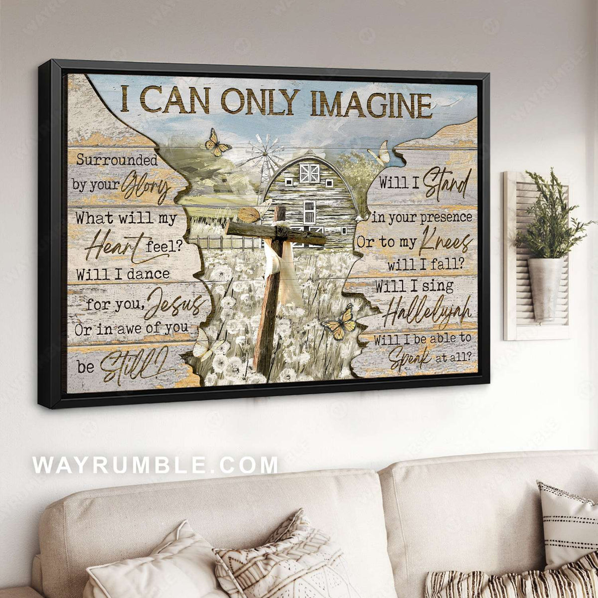 Wooden cross. Broken wall, Flower field, I can only imagine - Jesus Landscape Canvas Prints, Christian Wall Art