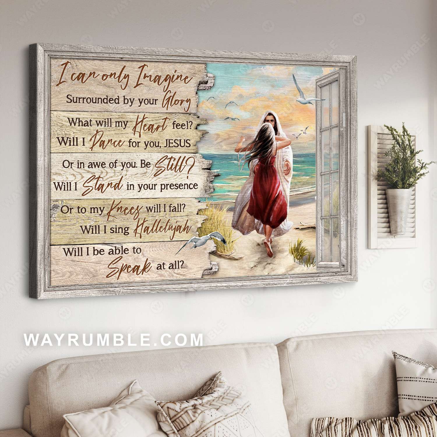 Jesus Christ, Beautiful girl, Beach scene, I can only imagine - Jesus Landscape Canvas Prints, Christian Wall Art