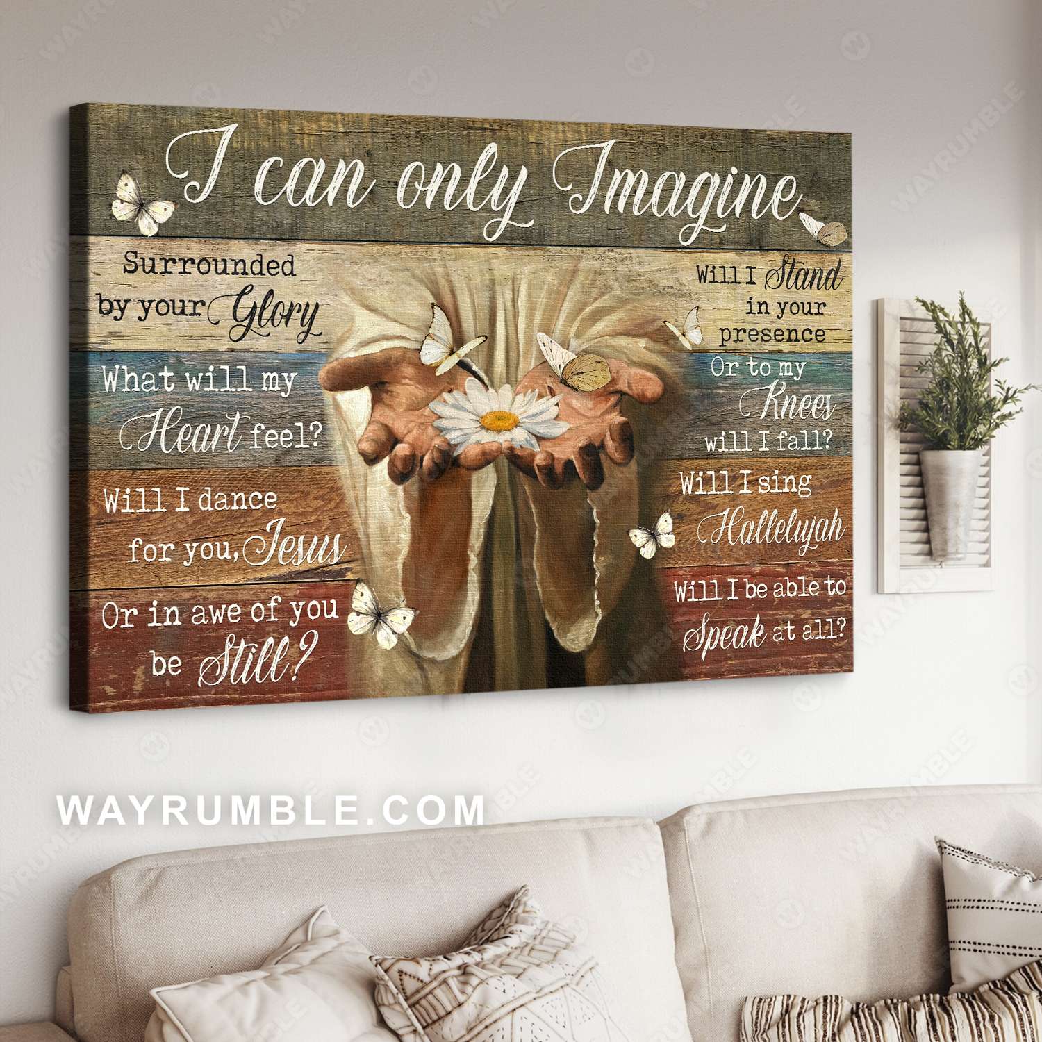 Jesus hands, White daisy, White butterfly, I can only imagine - Jesus Landscape Canvas Prints, Christian Wall Art