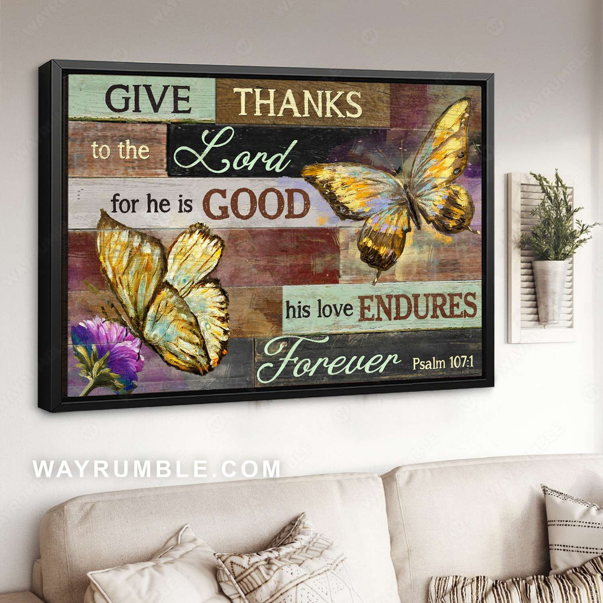 Yellow butterfly, Butterfly on flower, Give thanks to the Lord - Jesus Landscape Canvas Prints, Christian Wall Art