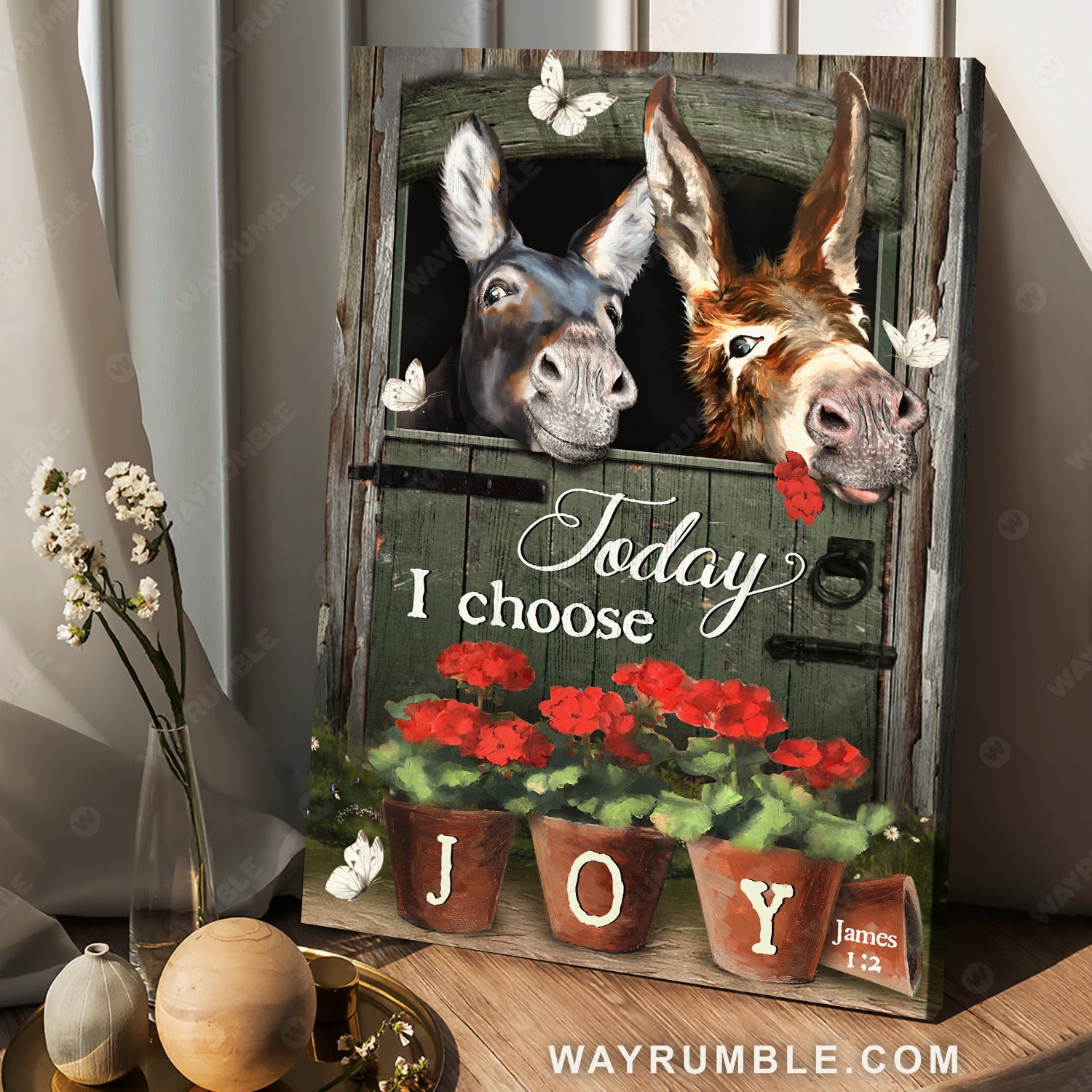 Donkey, Donkey stable, Flower pot, Today I choose joy - Jesus Portrait Canvas Prints, Christian Wall Art