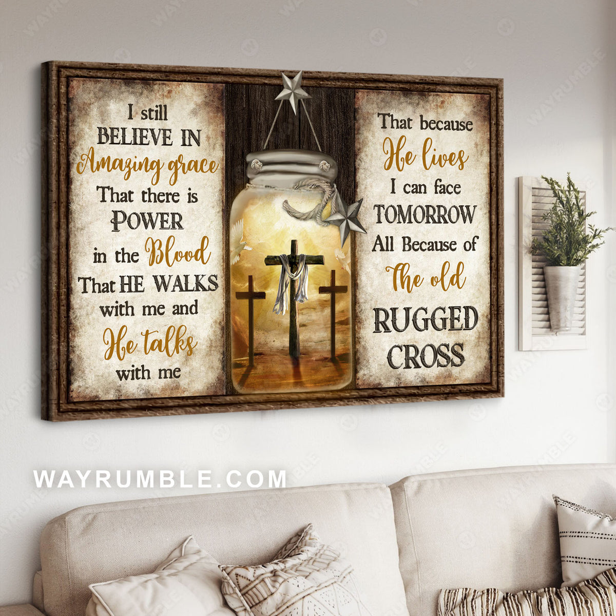 Mason jar, Cross symbol, Star symbol, I still believe in Amazing Grace - Jesus Landscape Canvas Prints, Christian Wall Art