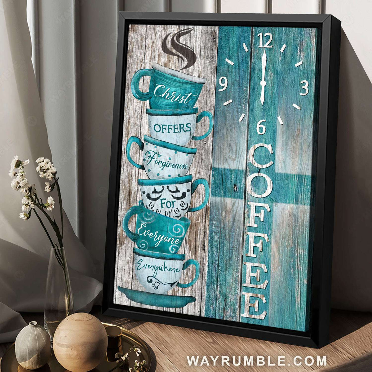 Coffee cup, Stacked cups, Wall clock, Christ offers forgiveness - Jesus Portrait Canvas Prints, Christian Wall Art