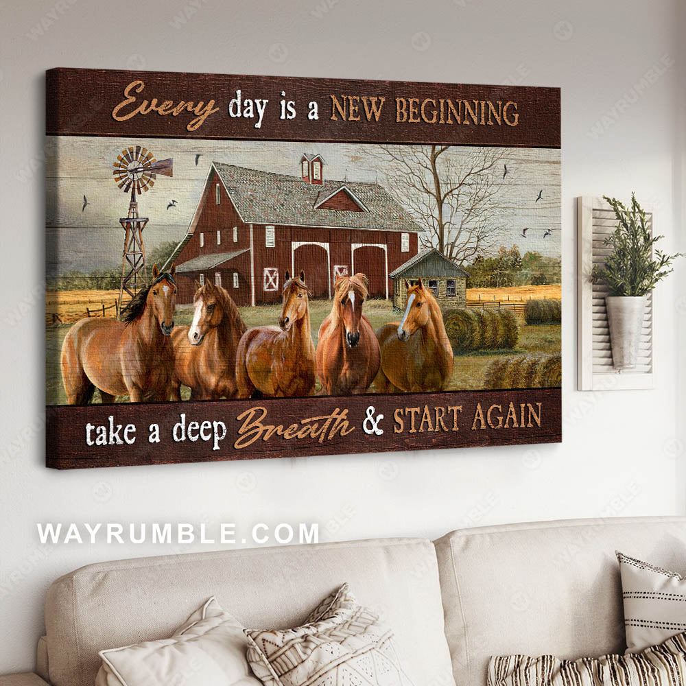 Horse painting, Barn house painting, Countryside landscape, Every day is a new beginning - Jesus Landscape Canvas Prints, Christian Wall Art