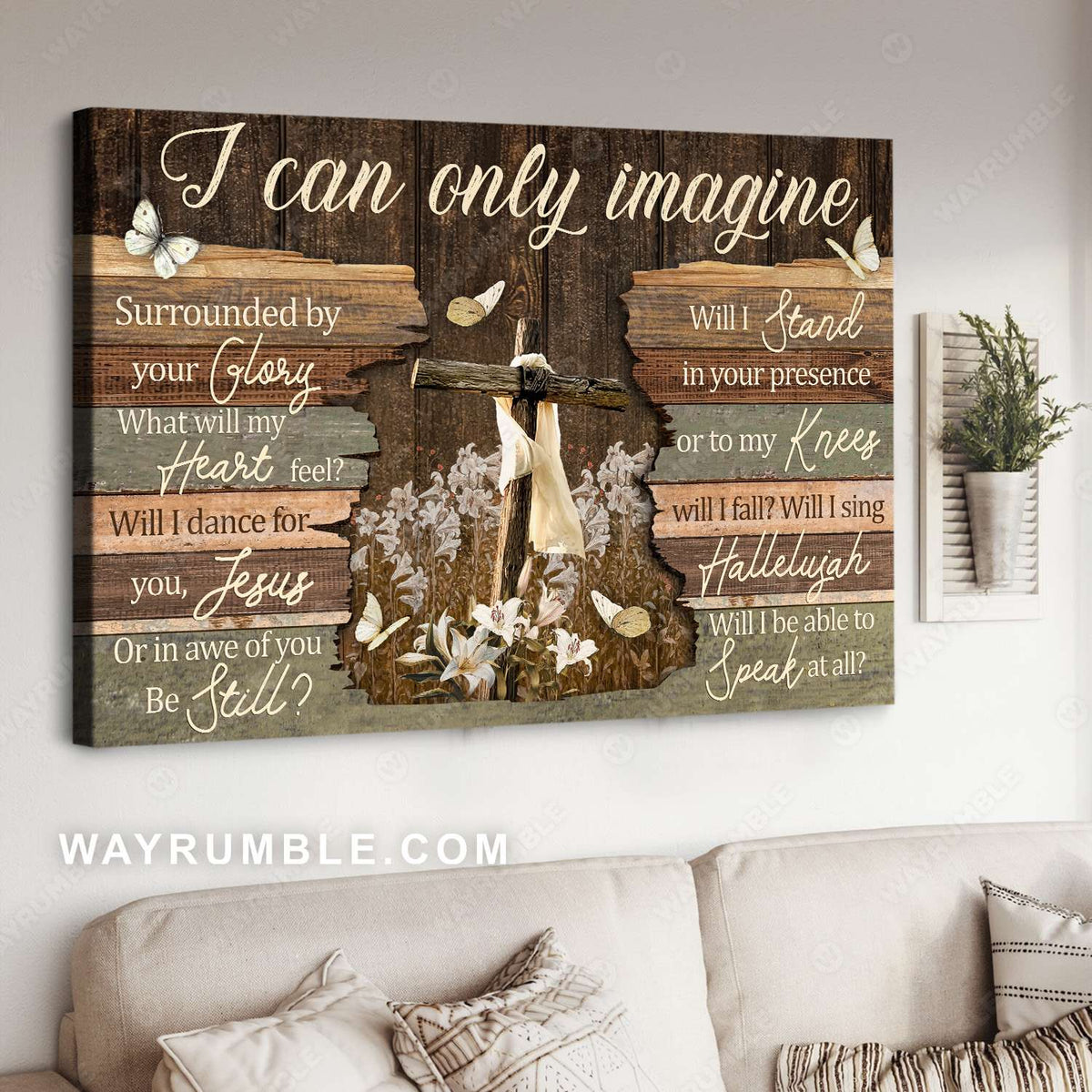 Cross symbol, Lily field, White butterfly, I can only imagine - Jesus Landscape Canvas Prints, Christian Wall Art