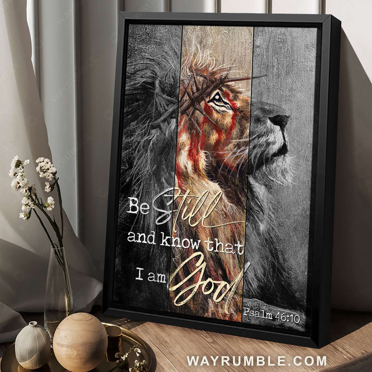 Lion of Judah, Lion with crown, Thorn of crown, Be still I am God - Jesus Portrait Canvas Prints, Christian Wall Art