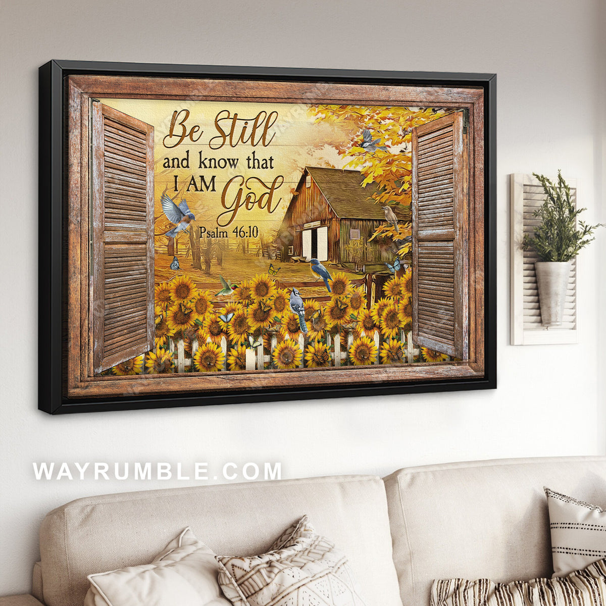 Sunflower garden, Fall forest, Cute birds, Be still I am God - Jesus Landscape Canvas Prints, Christian Wall Art
