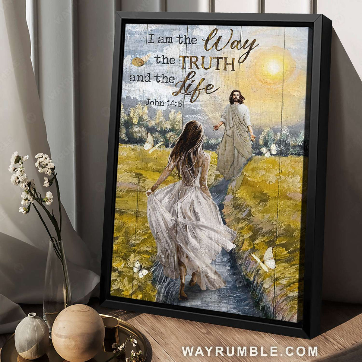Beautiful girl, Jesus calls, Sun sky, I am the way the truth and the life - Jesus Portrait Canvas Prints, Christian Wall Art