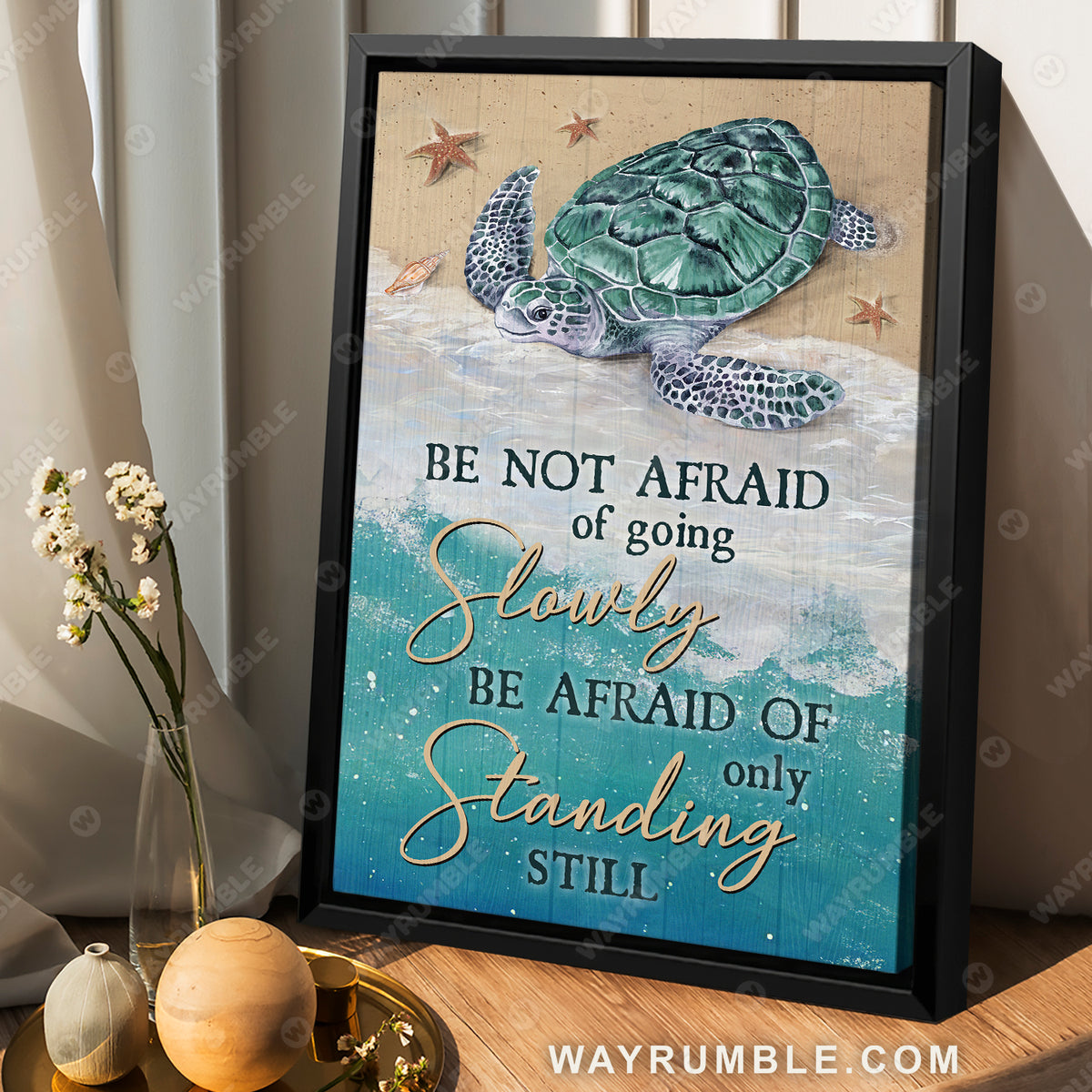 Sea turtle, Blue ocean, Sea life, Be not afraid of going slowly - Jesus Portrait Canvas Prints, Christian Wall Art