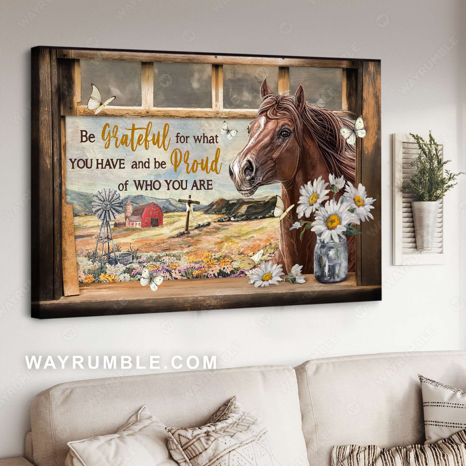  Quarter horse, Stable, Daisy flower, Old barn, Be grateful for what you have - Jesus Landscape Canvas Prints, Christian Wall Art
