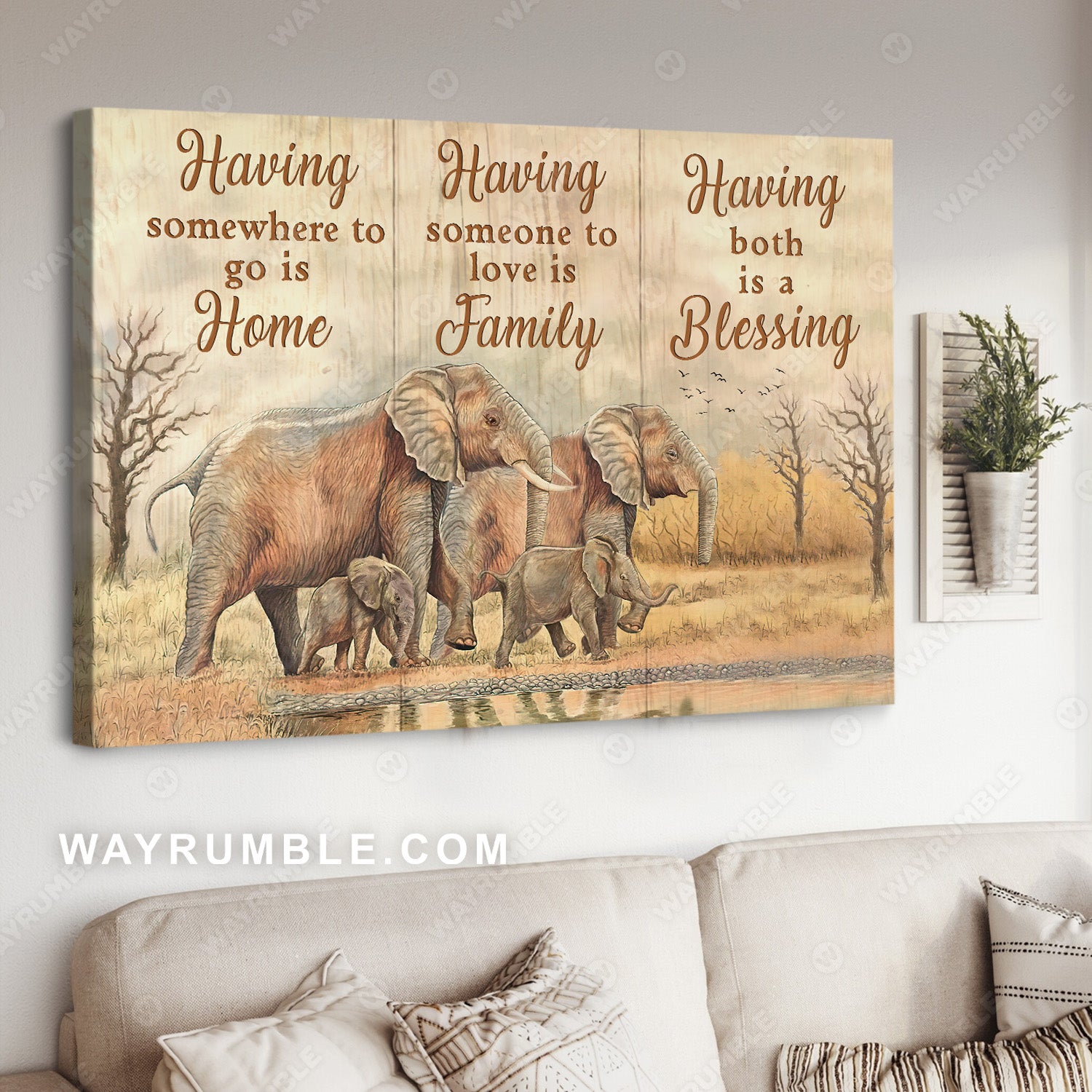 Elephant family painting, Into the field, Having someone to love is Family - Jesus Landscape Canvas Prints, Christian Wall Art