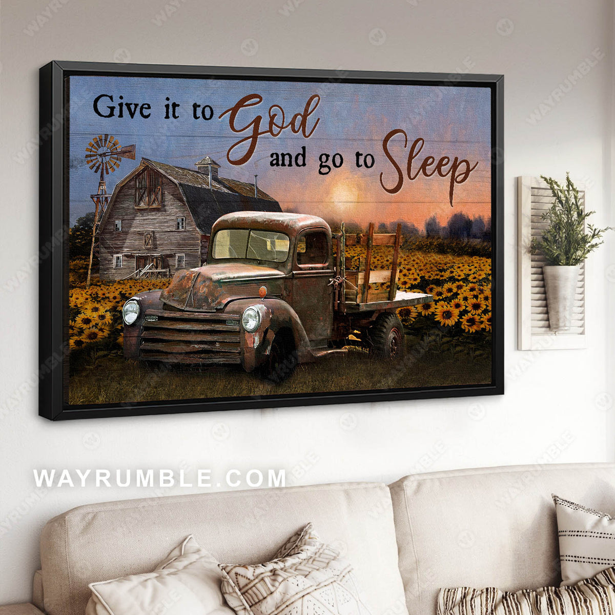 Sunset on the field, Sunflower field, Countryside landscape, Give it to God and go to sleep - Jesus Landscape Canvas Prints, Christian Wall Art