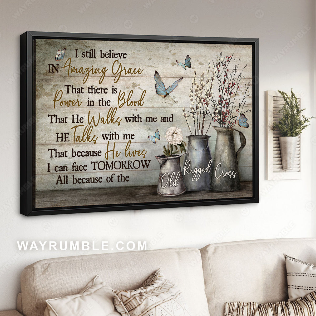 Baby flower, White dahlia, Blue butterfly, I sill believe in Amazing Grace - Jesus Landscape Canvas Prints, Christian Wall Art