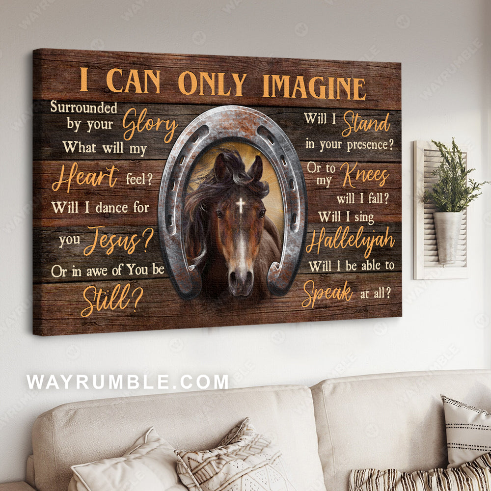 Horse painting, Horseshoe, Wooden background, I can only imagine - Jesus Landscape Canvas Prints, Christian Wall Art