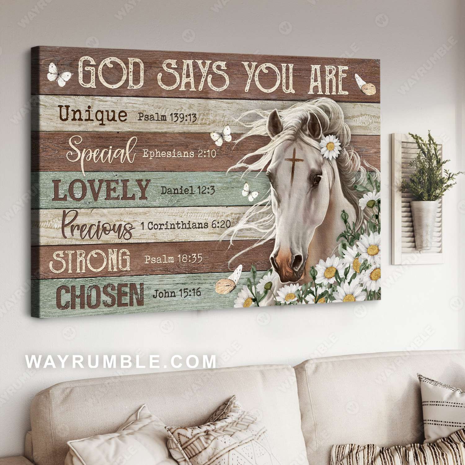 Beautiful white horse, Horse drawing, Daisy flower, God says you are - Jesus Landscape Canvas Prints, Christian Wall Art