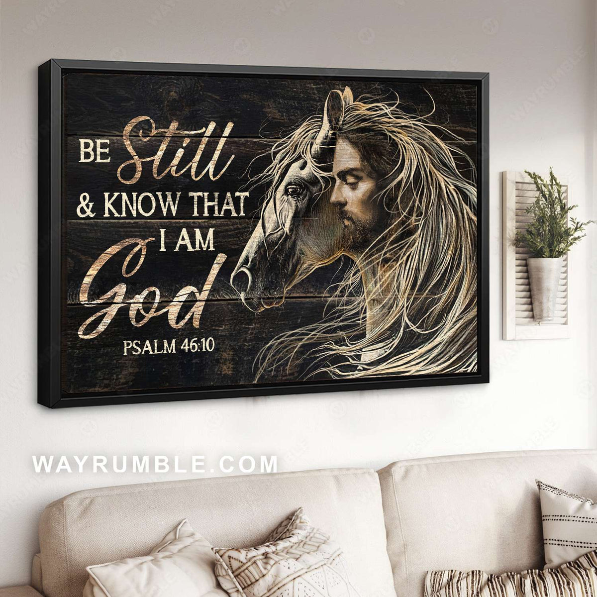 White horse, Jesus portrait, Be still I am God - Jesus Landscape Canvas Prints, Christian Wall Art