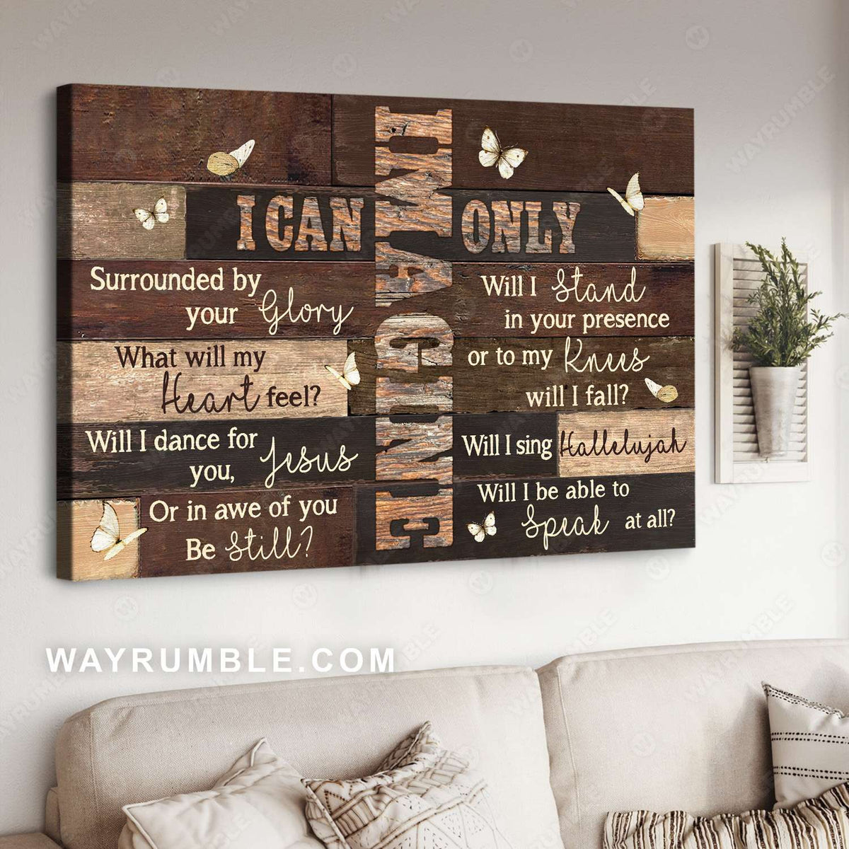 Song lyrics, White butterfly, Vintage picture, I can only imagine - Jesus Landscape Canvas Prints, Christian Wall Art