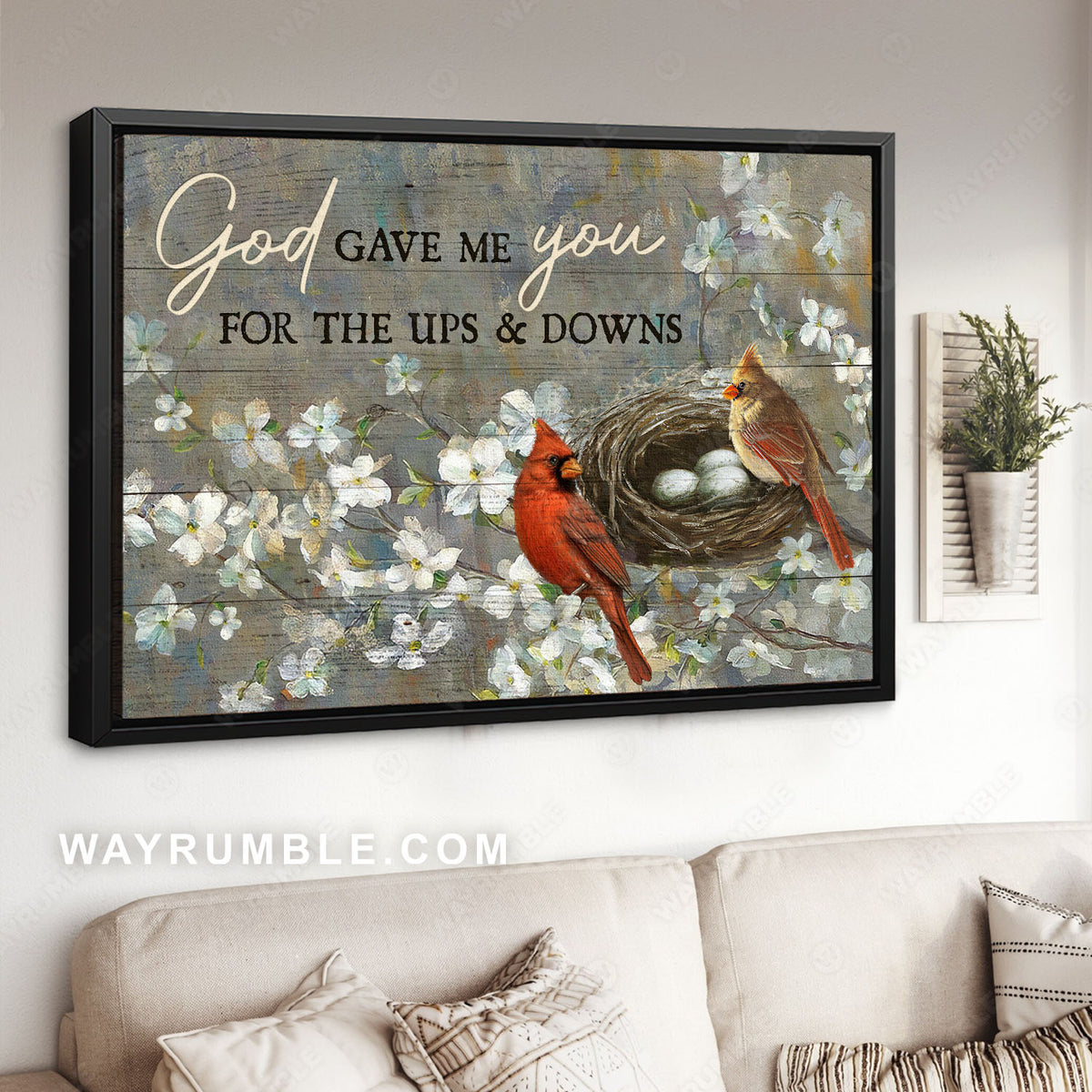 Dogwood tree, Cardinals drawing, Bird nest, God gave me you - Jesus Landscape Canvas Prints, Christian Wall Art