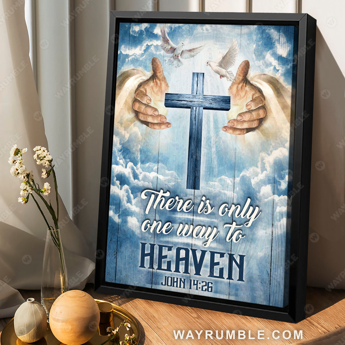 Jesus hands, Cross symbol, White dove, There is only way to heaven - Jesus Portrait Canvas Prints, Christian Wall Art