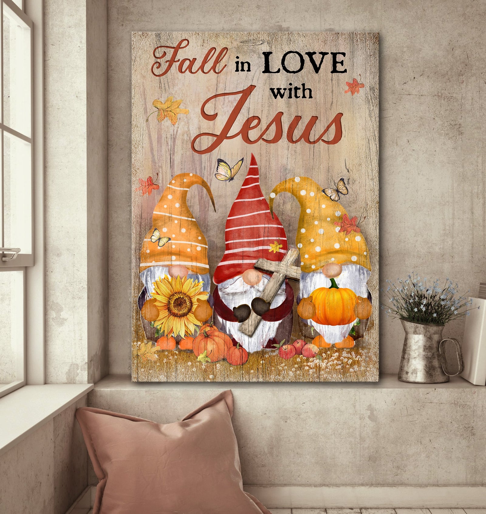 Autumn Gnome, Fall in love with Jesus - Jesus Portrait Canvas Prints, Wall Art