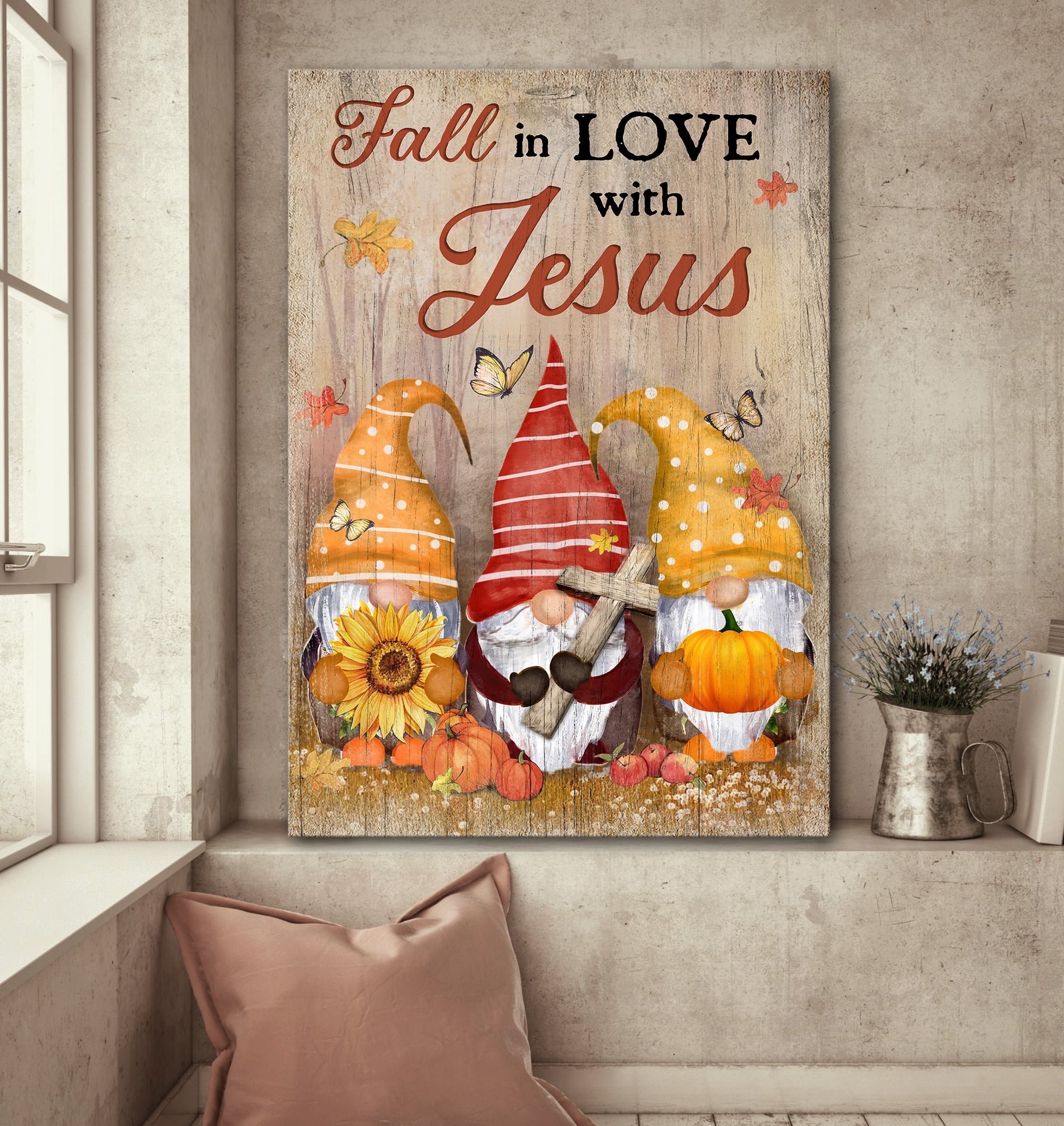 Autumn Gnome, Fall in love with Jesus - Jesus Portrait Canvas Prints, Wall Art