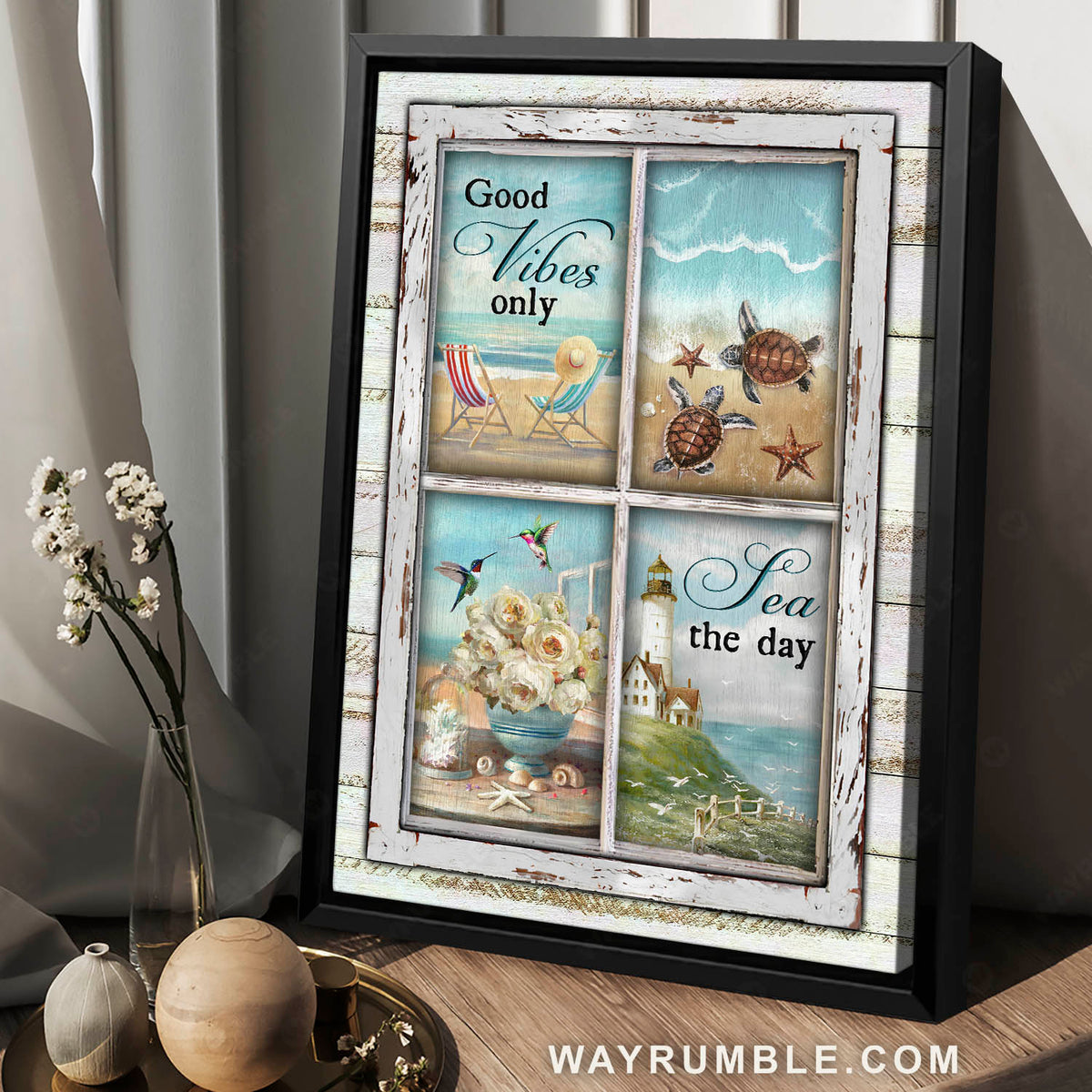 Beach chairs, Sea turtle, White camellia, Lighthouse, Good vibes only - Jesus Portrait Canvas Prints, Christian Wall Art