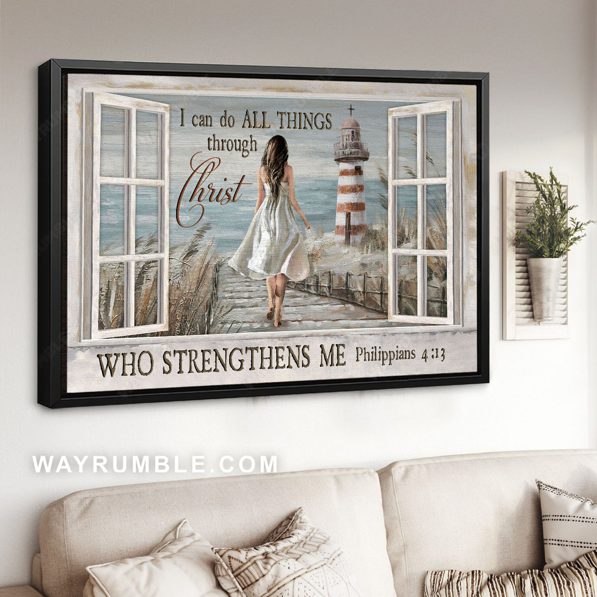 Beautiful girl, Reeds field, Downward stairs, Lighthouse, I can do - Jesus Landscape Canvas Prints, Christian Wall Art