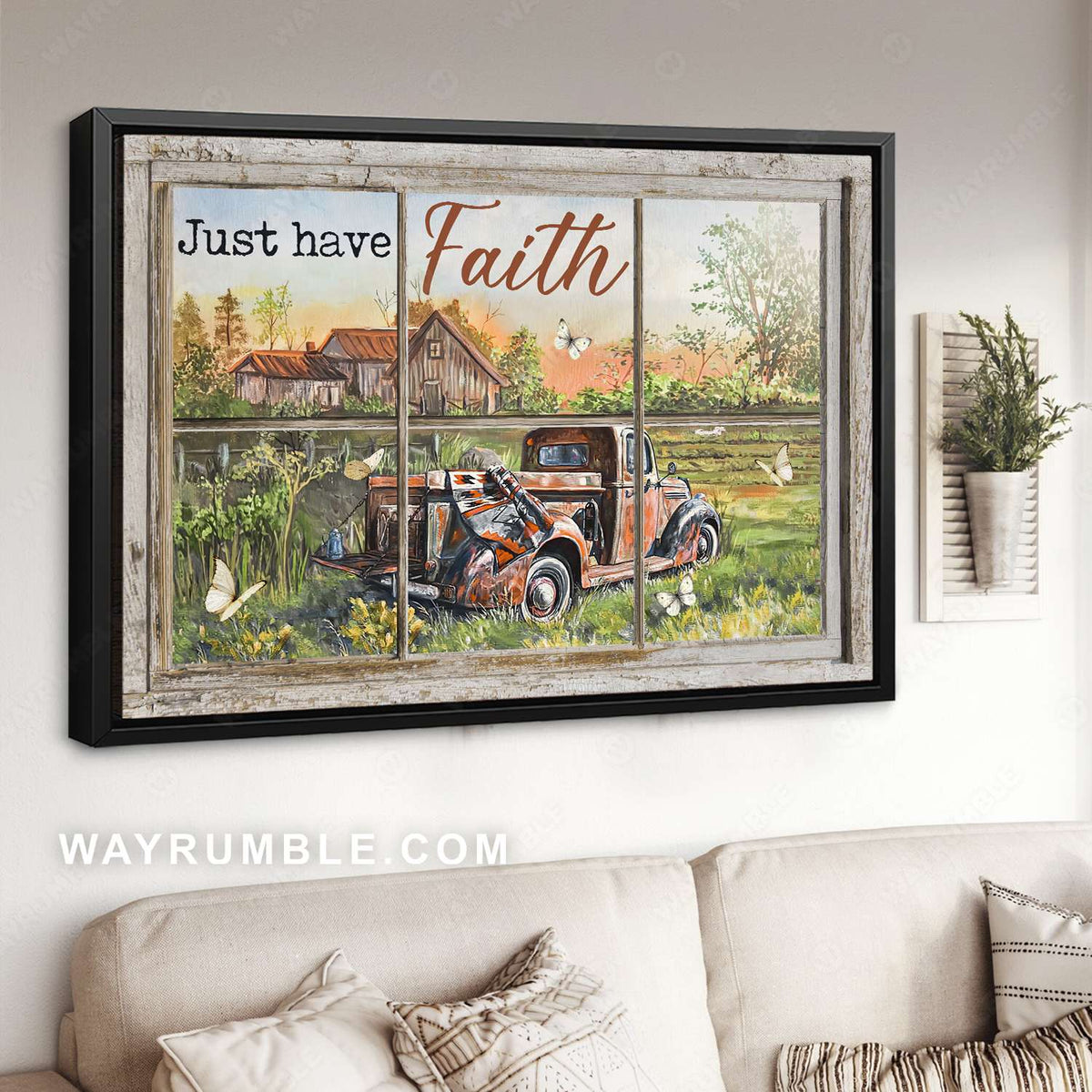 Farm truck, Flower garden, Farm life, Just have faith - Jesus Landscape Canvas Prints, Christian Wall Art